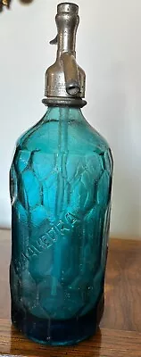 Vintage 1 Liter ARGENTINA SELTZER BOTTLE - Blue Green Honeycomb Pattern • $110