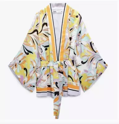 Zara Op Art Mod Satin Short Kimono Jacket Top Nwt S • $44.99