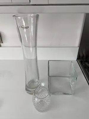 £22 • Buy Vase X3 Heavy Square Cube Clear Glass M&S Tall Denizli Small Decoration Flowers