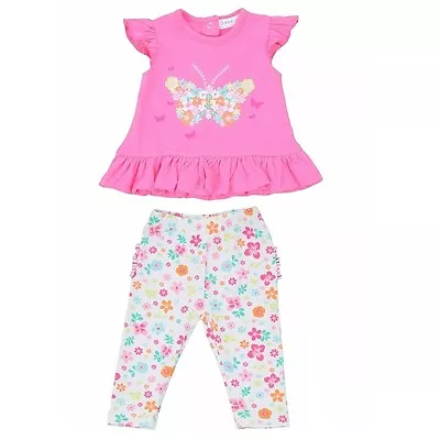 Babaluno Baby Girls Pink Butterfly Cotton Top & Leggings 0 3 6 9 12 18 24 Months • £10.99