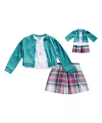 Girl 4-14 And Doll Matching Aqua Pink Plaid Skirt Jacket Clothes American Girl • $29.99