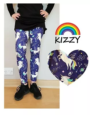 Unicorn Stars KIZZY LEGGINGS Sizes 8-26 Print STURDY SOFT Bright Galaxy UK • £11.20