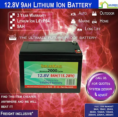 SOLARKING 12V 9ah Lithium Ion LiFePo4 Deep Cycle Battery - FREE FREIGHT!! • $134