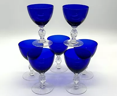 Vintage Cambridge Cobalt Aurora 4”Liquor Cocktail Cordial Glass Set Of 7 • $29.57