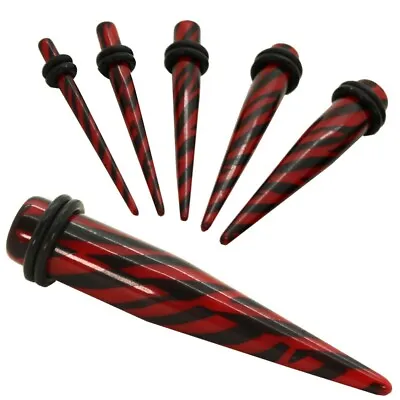 1 Set Of 6 Taper Expander Zebra Red Black Stretcher Piercing Tunnel Acrylic Ear • £7.83