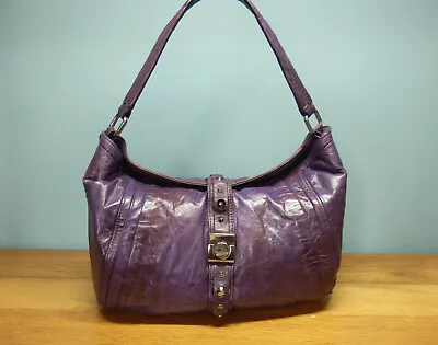 TREESJE Distressed Purple Leather Hobo Handbag / Shoulder Bag • £39