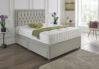 Plush Memory Foam Divan Bed Set With Mattress Headboard 3ft 4ft6 Double 5ft King • £239.62