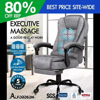 $169.95 • Buy ALFORDSON Massage Office Chair Vintage Grey Leather Footrest Executive Race Seat