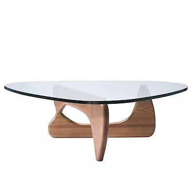$439 • Buy Noguchi Coffee Table Triangle Glass Top Premium Solid Hardwood Base Dark Walnut