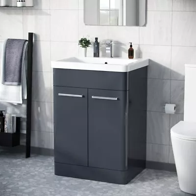 Afern 600mm Freestanding Vanity Unit Cabinet And Wash Basin Anthracite  • £235.99