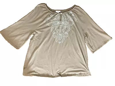 J. Jill Womens Embroidered Top Tunic 3/4 Sleeves Cotton Blend Size XL Slit Hem • $16.99