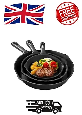 £23.45 • Buy Cast Iron Skillet Set - 3 Pre-Seasoned Non-Stick Heavy Duty Durable Frying Pans