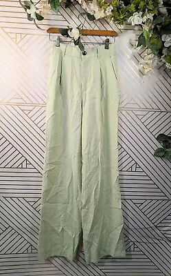 ZARA Women's Light Green High Waisted Trousers Wide Flare Leg Size Small • $17.49