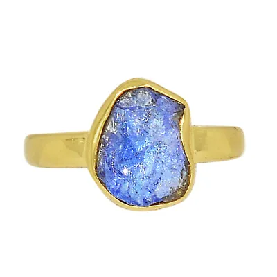 18K Gold Vermeil Natural Tanzanite Crystal 925 Silver Ring Jewelry S.5.5 CR29663 • £18.31