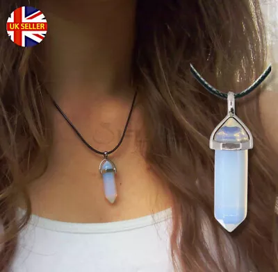 £3.99 • Buy White Opal Natural Quartz Crystal Healing Point Bullet Pendant Leather Necklace