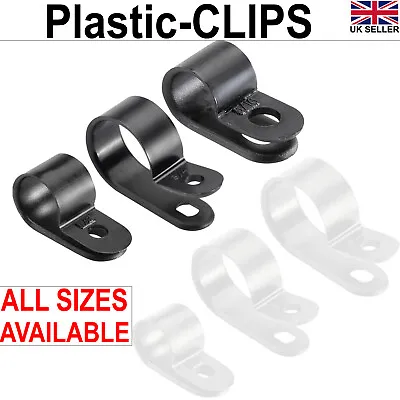 P Clips Nylon Black Or White Plastic Clamp Hose Cable Holder Mounting P Clips • £2.98