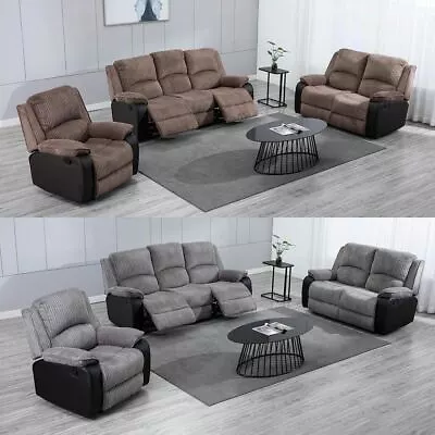 Postana High Back Jumbo Cord Fabric Recliner 3 + 2 + 1 Sofa Armchair Set Suite  • £599.99