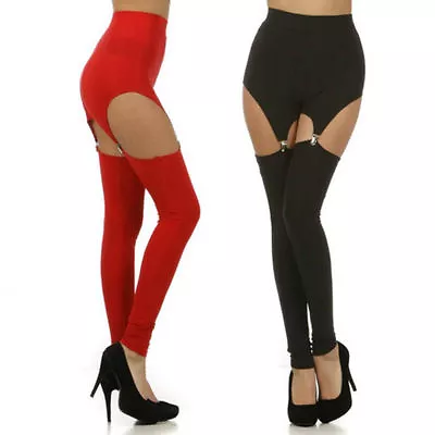 SEXY ROYAL BLUE RED Knit CUT OUT GARTER Suspender Clip LEGGINGs S M L • $8.50