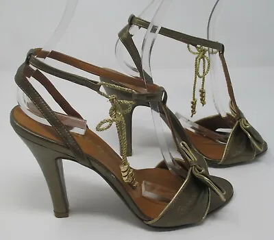 NEW Miss Sixty Size 5 (38) Dull Bronze & Gold Leather High Heel Bow Sandals • £14.99