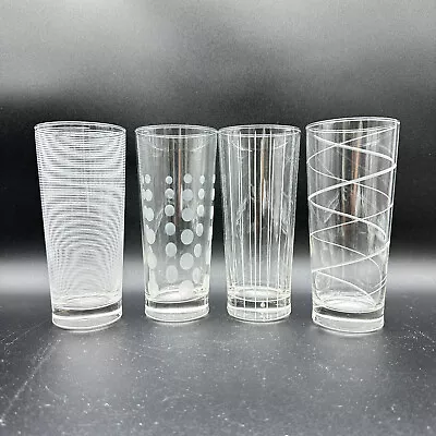 Mikasa Cheers Set Of 4 Highball Glasses 7.2  Tall Dots Swirl Lines • $25