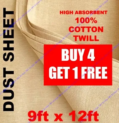 Cotton Dust Sheets 12ft X 9ft Large Heavy Duty Decorating Paint Protection • £9.58