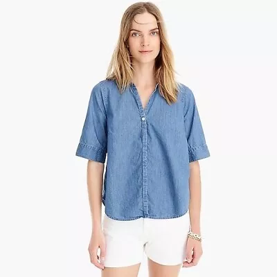 J.Crew Chambray Petite Short-Sleeve Button-Up Shirt Size XS • $18
