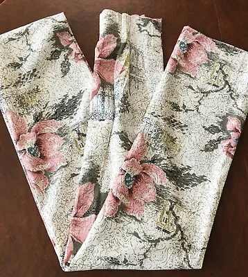 $60 • Buy Vtg Mid-century Barkcloth? Curtain Panel Huge Pink Orchids Flowers 104 X 25 MCM