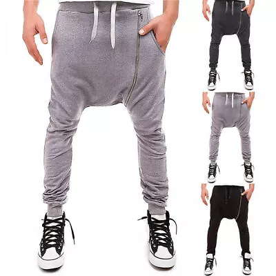 Men Harem Pants Drop Crotch Zipper Jogging Joggers Trousers Long Bottoms Casual • $24.01