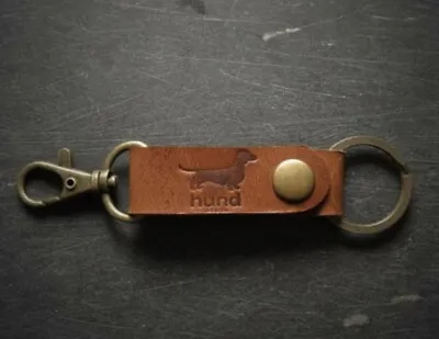 Dachshund Keychain With Clip Light Brown Leather Handmade • $10.95