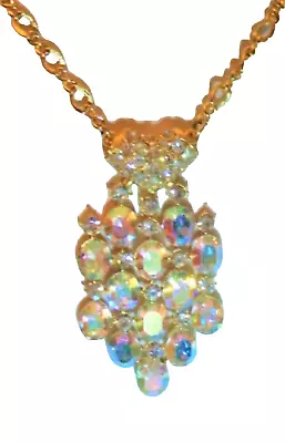 Vintage VENDOME  Runway  Gold Arora Borealis Rhinestone Pendant Chain Necklace  • $157