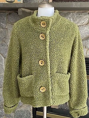 Maralyce Ferree Womens Green “S” Short Buttoned CoatJacket Fleece Pockets Cute! • $42.99