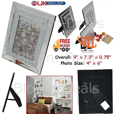 £5.45 • Buy 4  X 6  Inches Mirrored Sparkly Diamond Crush Silver Picture Photo Frame Holder