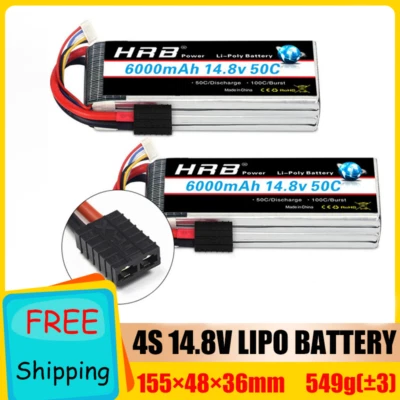 £94.99 • Buy 2x HRB  14.8V 4S 6000mAh LiPo Battery 50C For 1/10 RC Helicopter Car Drone Boat