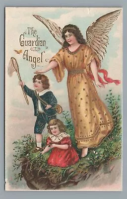 Guardian Angel Children Catching Butterflies Vintage Postcard • $4.99