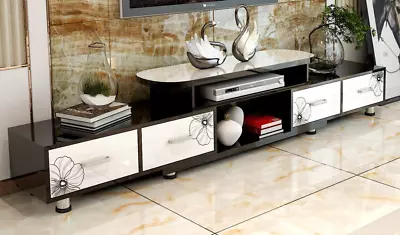 $25 • Buy TV Entertainment Cabinet 4 Storage Table Drawers Black & White Gloss Games Unit