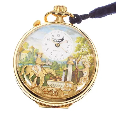 TISSOT Luge Karakuri Music Box Gold Dial Hand Winding Men's Pocket Watch_738228 • $2081.31