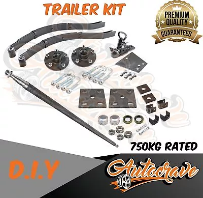 $234 • Buy TRAILER KIT DIY SINGLE AXLE UNBRAKED 750KG ROUND AXLE SLIPPLER SPRING HUB U Bolt