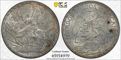 1910 PCGS AU55 | MEXICO - Silver One Un Peso  Cry For Independence  Coin #41269A • $649.95