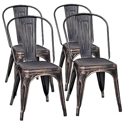 Set Of 4 Metal Dining Chairs Stackable Tolix Industrial Kitchen Chairs Blackgold • $114.95