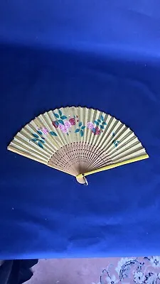 Vintage MADE IN OCCUPIED JAPAN (1945-1952) Hand Painted Paper Fan On Wood Frame • $14.99