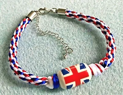 £2.75 • Buy Union Jack Ceramic Bead Charm On Kumihimo Bracelet 