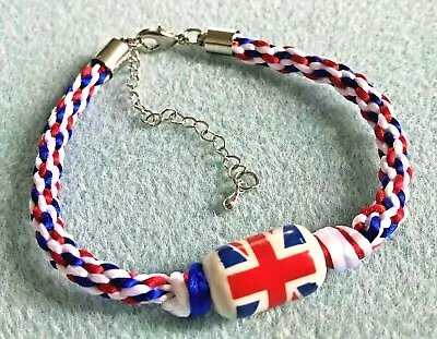 Union Jack Ceramic Bead Charm On Kumihimo Bracelet  • £2.75