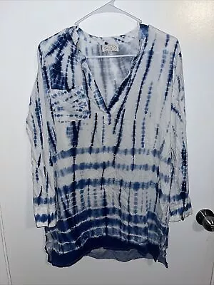 Womens Mud Pie Long Sleeve Roll To 3/4 Tunic Dress Coverup Size Small 4-6 • $5.60