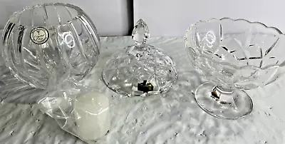 Set Of 2 Poland Crystal Clear 24% Lead Ivy Rose Candle Vase Bowl Kristal Zajecar • $51.26