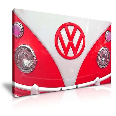 Red Retro VW Camper Van Canvas Wall Art Picture Print 76x50cm  • £30.99