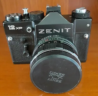 Vintage Zenit 12XP 35mm SLR Film Camera Helios Lens Case & Helios 220 Flashgun • £70