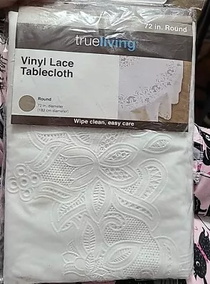 True Living Vinyl Lace Tablecloth 72  Round Grandmacore Easycare Farmhouse New • $14.95