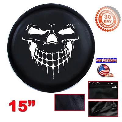 15  Black Grinning Skull Spare Tire Cover Heavy Duty Vinyl For Jeep RV Truck SUV • $17.57