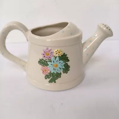 Vintage Giberson Ceramic Spring Floral Hand Painted Watering Can Planter 4.5  H • $12.99