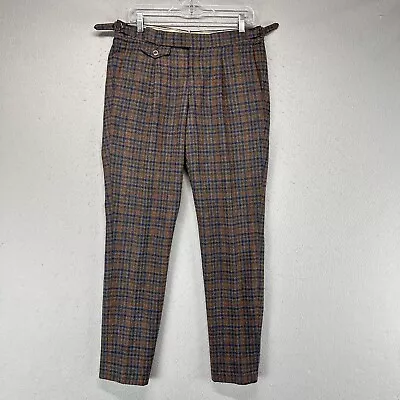 Suitsupply Pants Mens 38 EUR 48 Brown Blue Checkered Wool Adjustible Slim 34x31 • $59.94